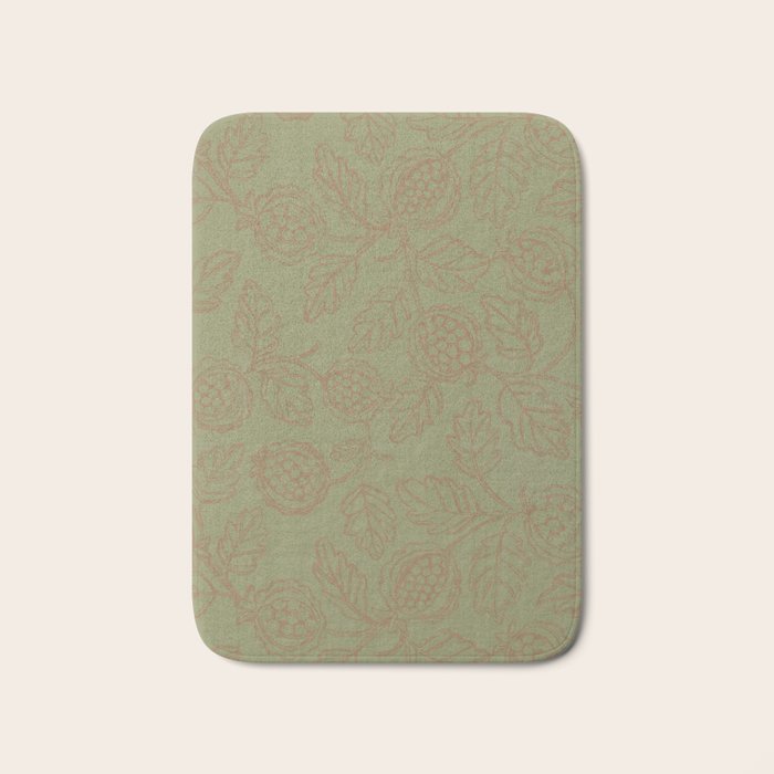 Block Print Pomegranate in Olive Bath Mat Gallery Image 1