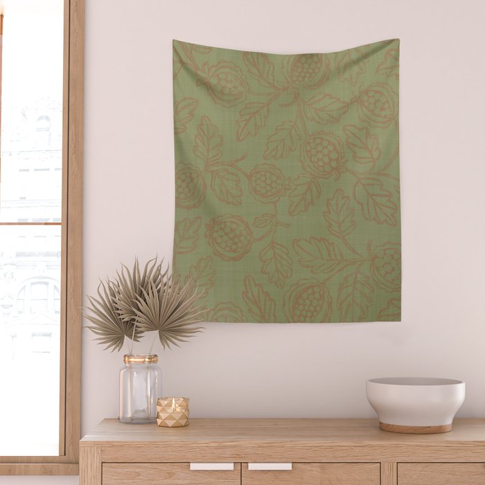 Block Print Pomegranate in Olive Wall Tapestry Gallery Image 2