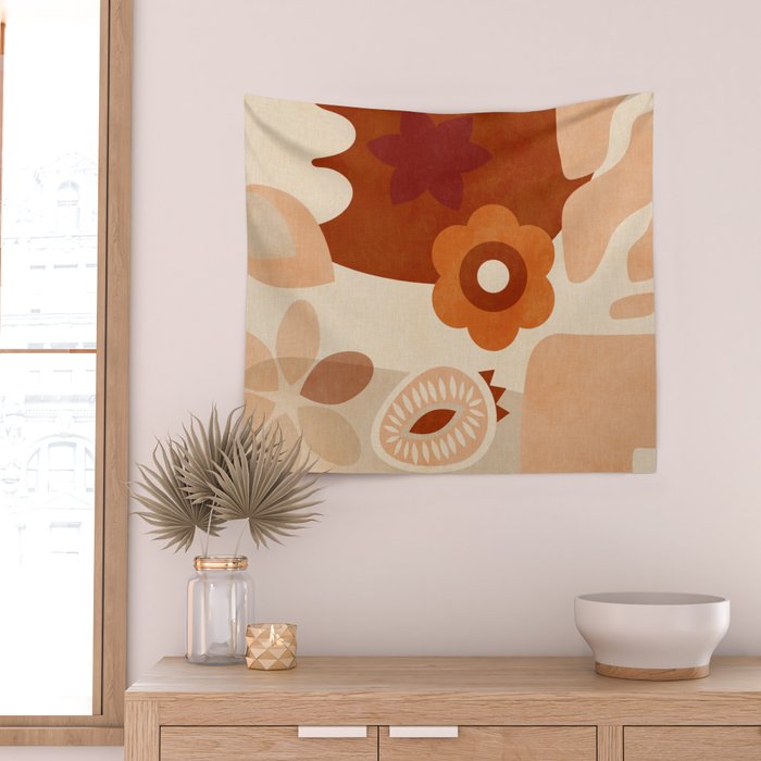 abstract retro shapes earthy organic Wall Tapestry Gallery Image 2