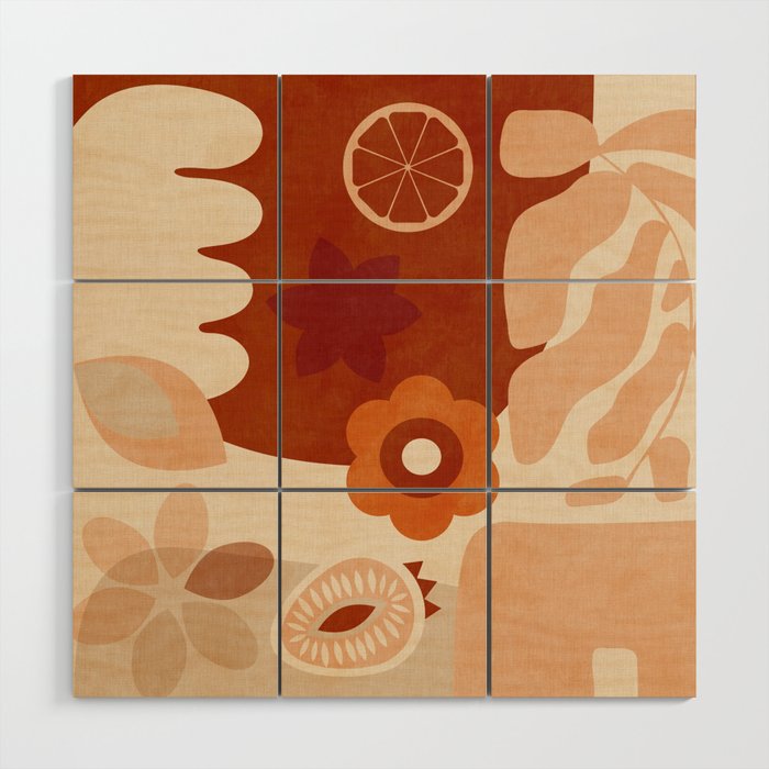 abstract retro shapes earthy organic Wood Wall Art Gallery Image 1