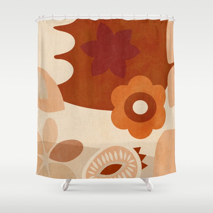 abstract retro shapes earthy organic Shower Curtain Gallery Image 1