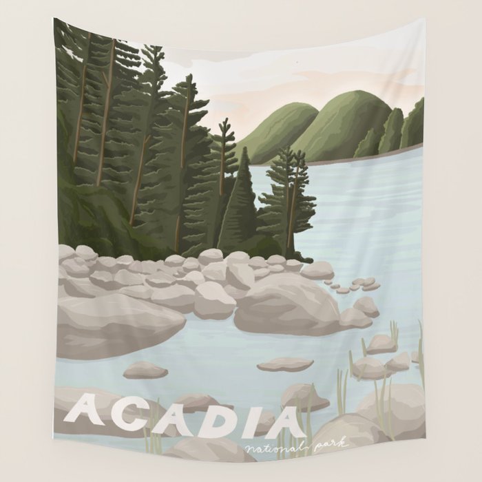 Acadia National Park, Maine, illustrated Wall Tapestry Gallery Image 4