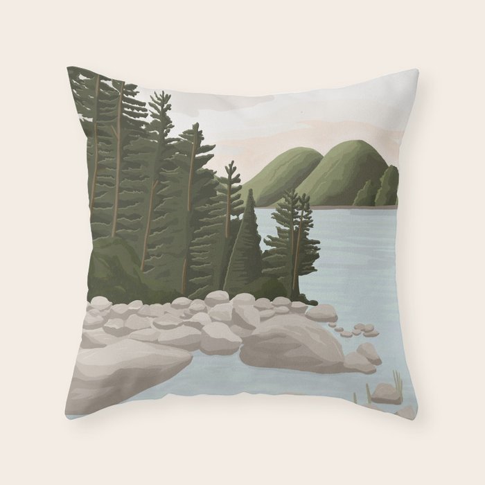 Acadia National Park, Maine, illustrated Throw Pillow Gallery Image 1