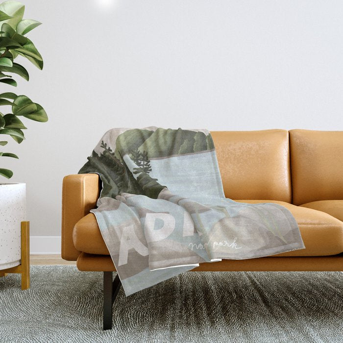 Acadia National Park, Maine, illustrated Throw Blanket Gallery Image 1