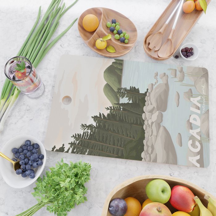Acadia National Park, Maine, illustrated Cutting Board Gallery Image 2