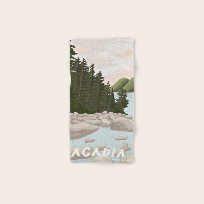 Acadia National Park, Maine, illustrated Bath Towel Gallery Image 1