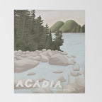 Acadia National Park, Maine, illustrated Throw Blanket Gallery Image 2