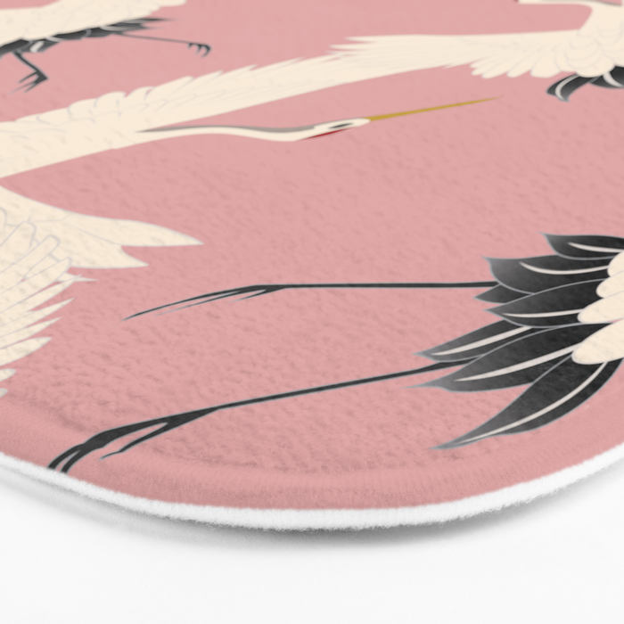 Pink Japanese Cranes Pattern Bath Mat Gallery Image 3