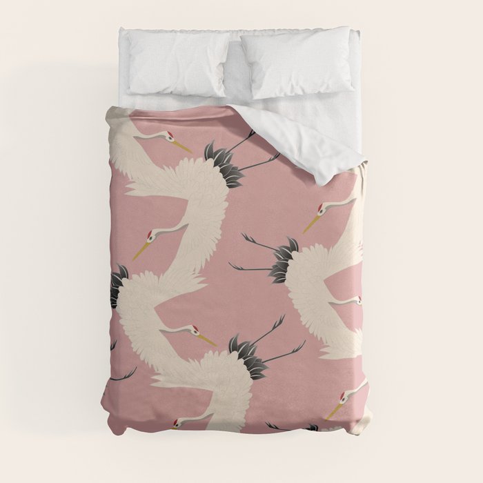 Pink Japanese Cranes Pattern Duvet Cover Gallery Image 3