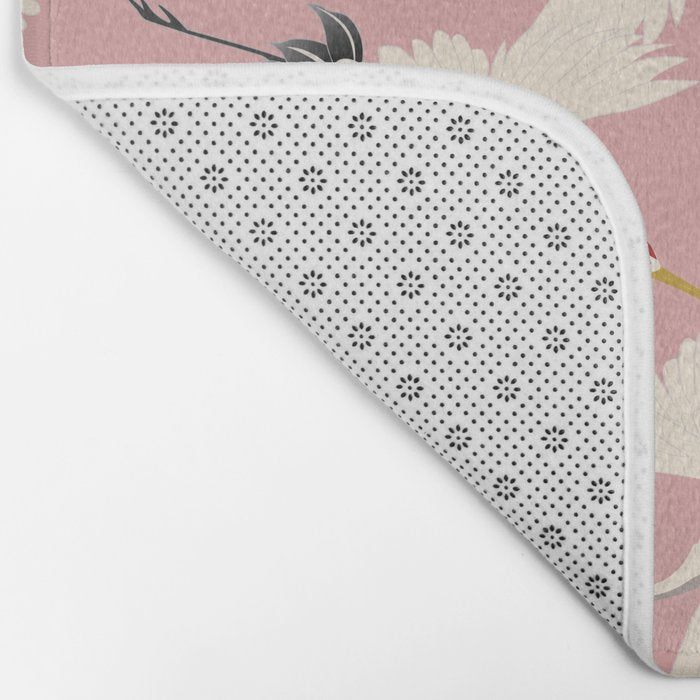 Pink Japanese Cranes Pattern Bath Mat Gallery Image 2