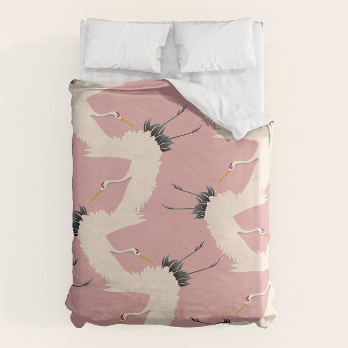 Pink Japanese Cranes Pattern Duvet Cover Gallery Image 6