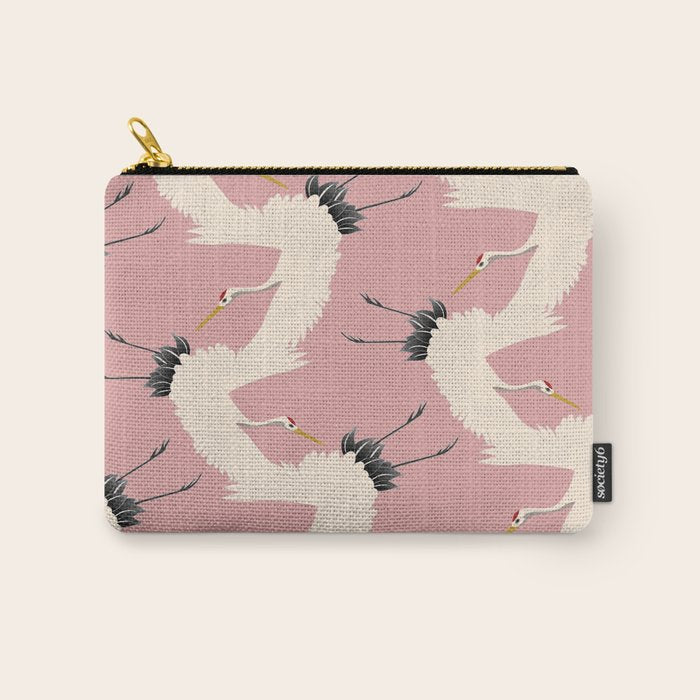 Pink Japanese Cranes Pattern Carry All Pouch Gallery Image 1