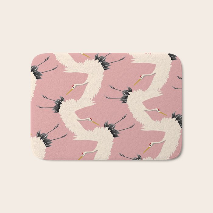 Pink Japanese Cranes Pattern Bath Mat Gallery Image 1