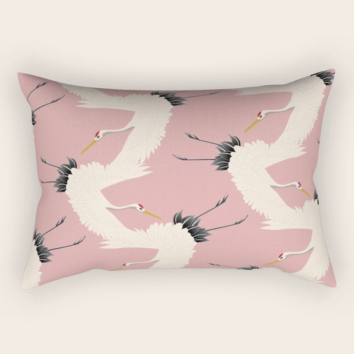 Pink Japanese Cranes Pattern Rectangular Pillow Gallery Image 2