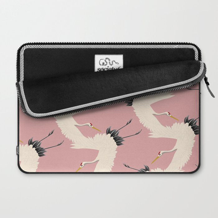 Pink Japanese Cranes Pattern Laptop Sleeve Gallery Image 2