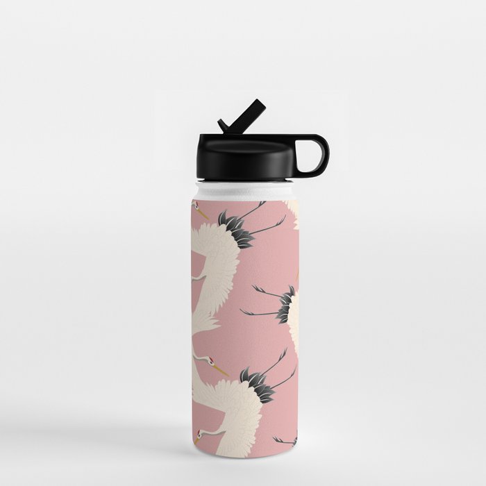 Pink Japanese Cranes Pattern Water Bottle Gallery Image 1