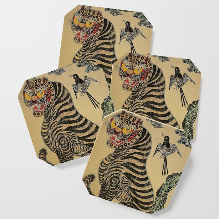 Striped Vintage Minhwa Tiger and Magpie Coaster Gallery Image 1