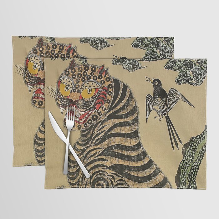 Striped Vintage Minhwa Tiger and Magpie Placemat Gallery Image 1