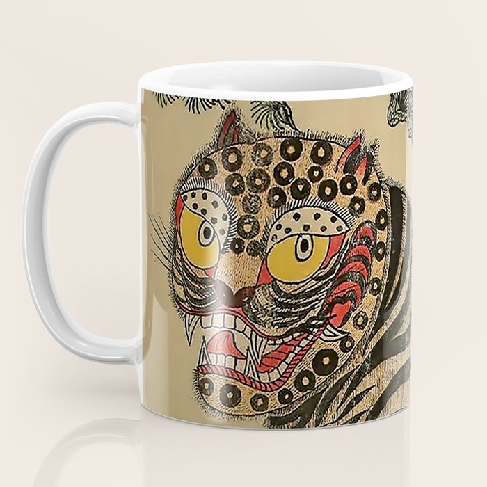 Striped Vintage Minhwa Tiger and Magpie Coffee Mug Gallery Image 3