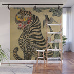 Striped Vintage Minhwa Tiger and Magpie Wall Mural Gallery Image 1