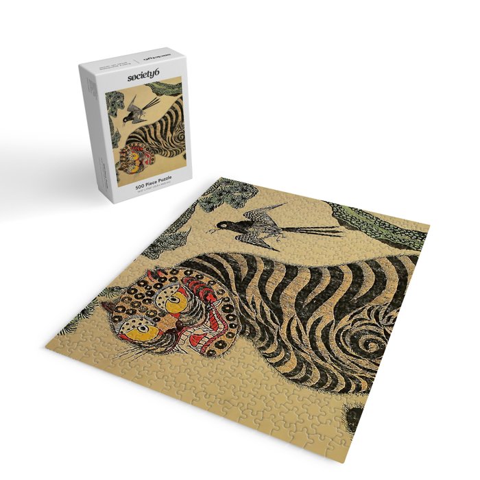 Striped Vintage Minhwa Tiger and Magpie Jigsaw Puzzle Gallery Image 2