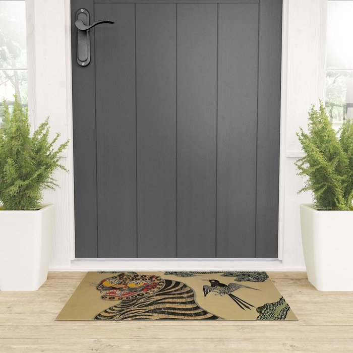 Striped Vintage Minhwa Tiger and Magpie Welcome Mat Gallery Image 3
