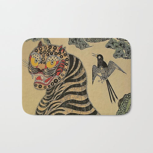 Striped Vintage Minhwa Tiger And Magpie Bath Mat Gallery Image 1