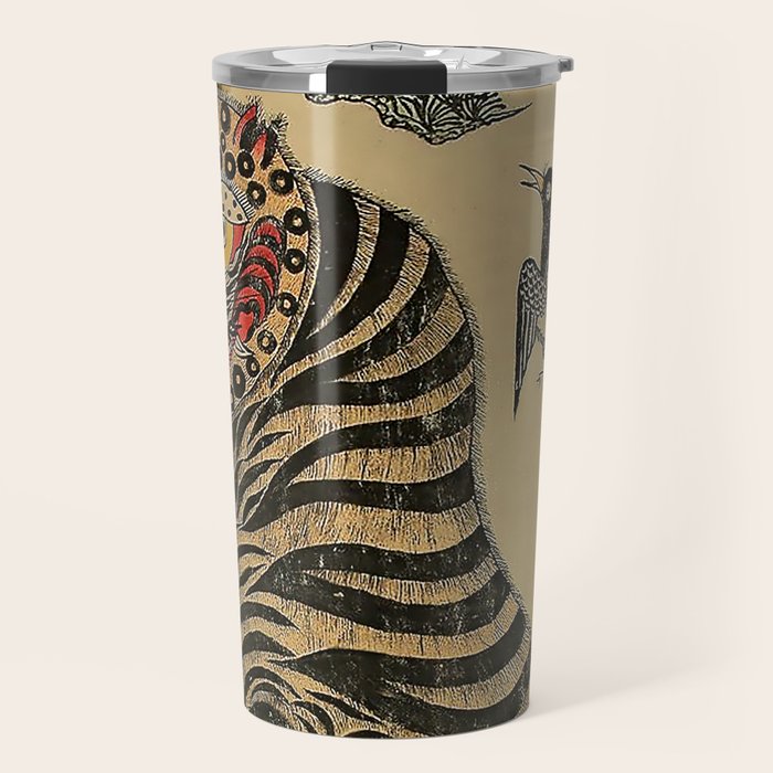 Striped Vintage Minhwa Tiger and Magpie Travel Mug Gallery Image 1
