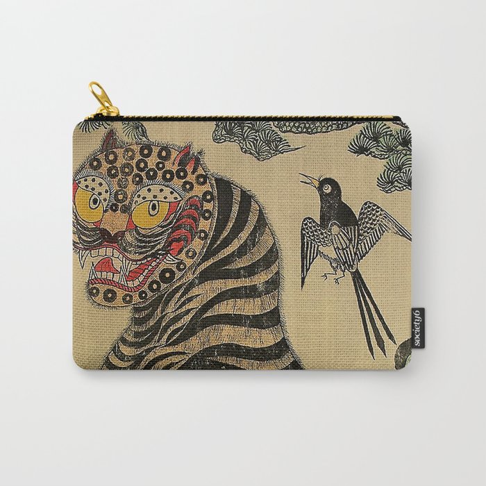 Striped Vintage Minhwa Tiger and Magpie Carry All Pouch Gallery Image 1