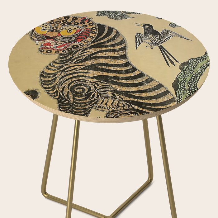 Striped Vintage Minhwa Tiger and Magpie Side Table Gallery Image 2