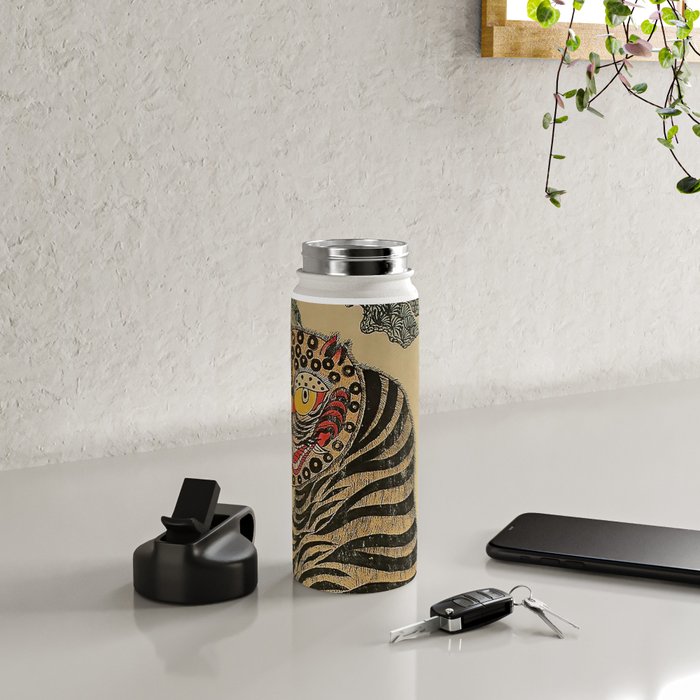 Striped Vintage Minhwa Tiger and Magpie Water Bottle Gallery Image 4