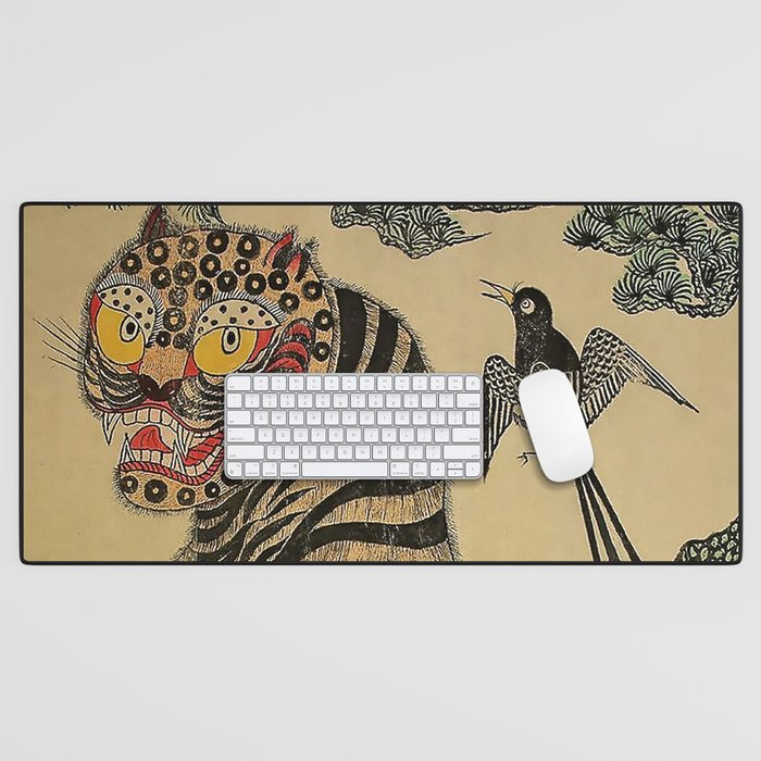 Striped Vintage Minhwa Tiger and Magpie Desk Mat Gallery Image 1