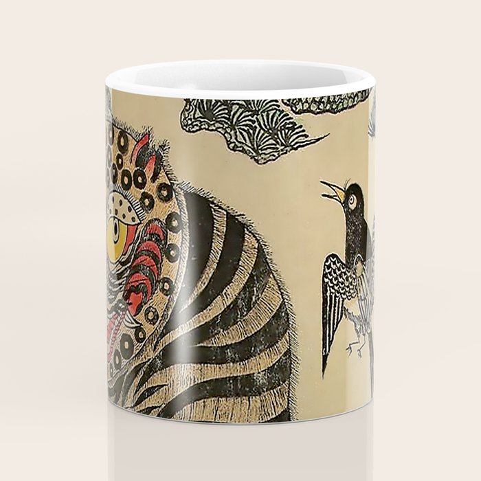 Striped Vintage Minhwa Tiger and Magpie Coffee Mug Gallery Image 4