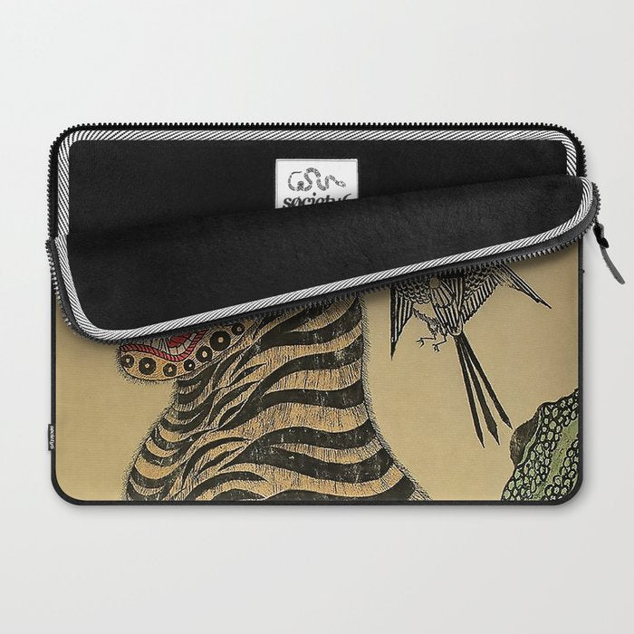Striped Vintage Minhwa Tiger and Magpie Laptop Sleeve Gallery Image 2