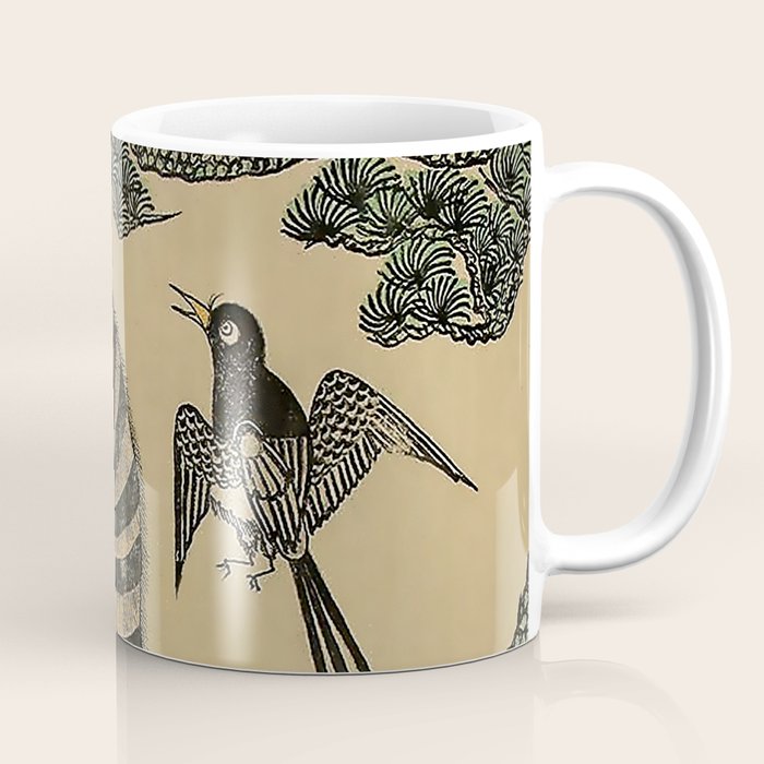 Striped Vintage Minhwa Tiger and Magpie Coffee Mug Gallery Image 1