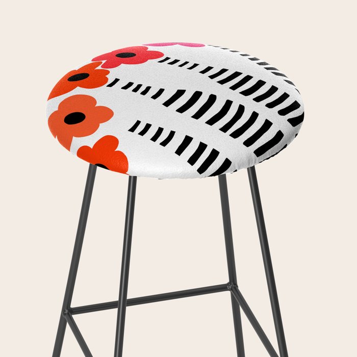Red Petals Retro Flowers Stripe Bottles White Background #decor #society6 #buyart Stool Gallery Image 2