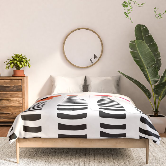 Red Petals Retro Flowers Stripe Bottles White Background #decor #society6 #buyart Comforter Gallery Image 3