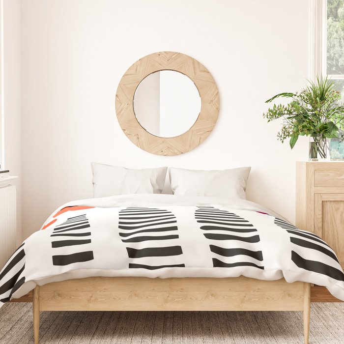 Red Petals Retro Flowers Stripe Bottles White Background #decor #society6 #buyart Duvet Cover Gallery Image 3