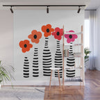 Red Petals Retro Flowers Stripe Bottles White Background #decor #society6 #buyart Wall Mural Gallery Image 1