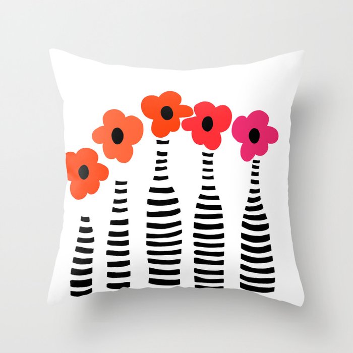 Red Petals Retro Flowers Stripe Bottles White Background #decor #society6 #buyart Throw Pillow Gallery Image 6
