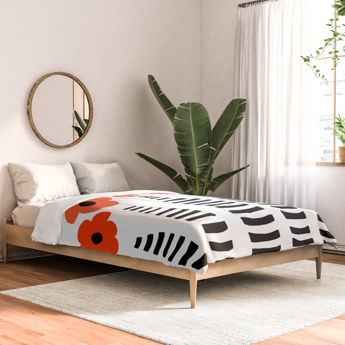 Red Petals Retro Flowers Stripe Bottles White Background #decor #society6 #buyart Comforter Gallery Image 2