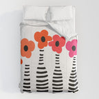 Red Petals Retro Flowers Stripe Bottles White Background #decor #society6 #buyart Comforter Gallery Image 6