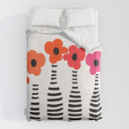 Red Petals Retro Flowers Stripe Bottles White Background #decor #society6 #buyart Duvet Cover Gallery Image 6