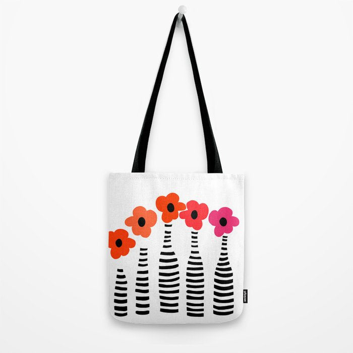 Red Petals Retro Flowers Stripe Bottles White Background #decor #society6 #buyart Tote Bag Gallery Image 2