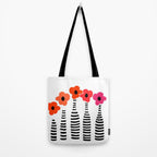 Red Petals Retro Flowers Stripe Bottles White Background #decor #society6 #buyart Tote Bag Gallery Image 2