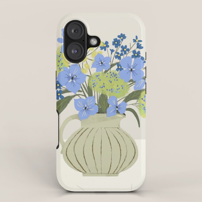 bouquet of bright blue flowers in a vase iPhone Case Gallery Image 1