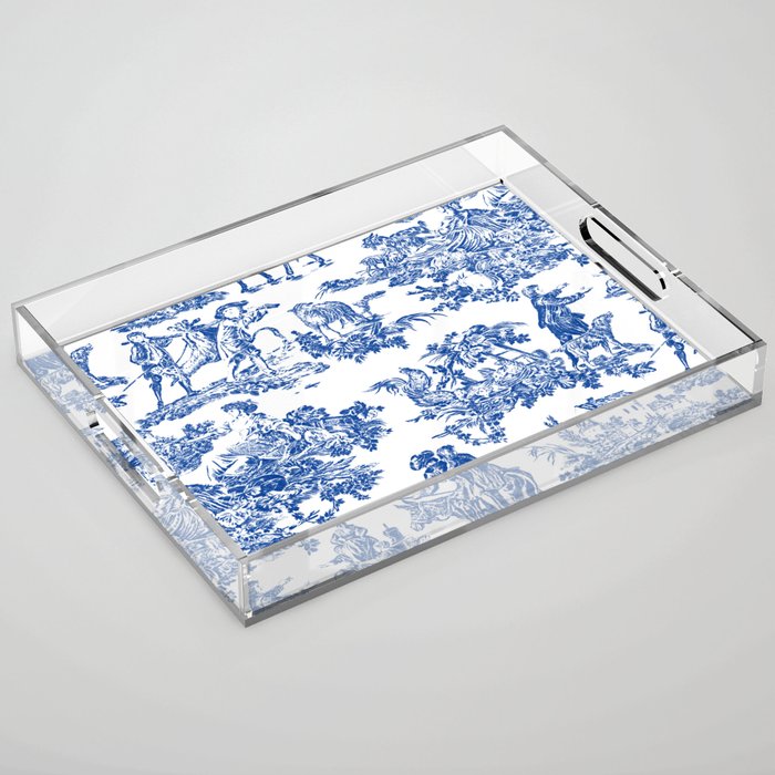 Royal Blue Toile de Jouy Acrylic Tray Gallery Image 1