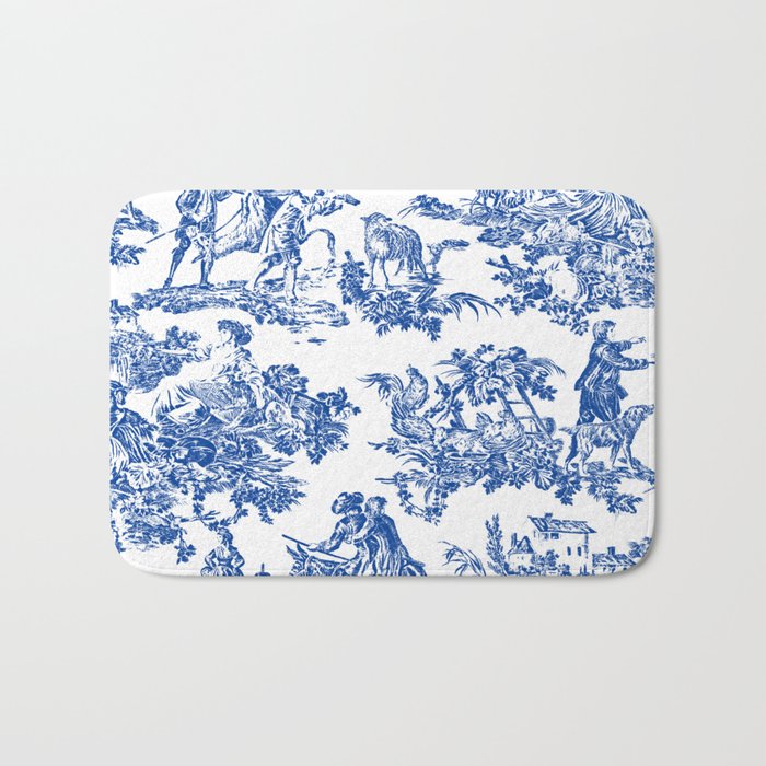 Royal Blue Toile de Jouy Bath Mat Gallery Image 1