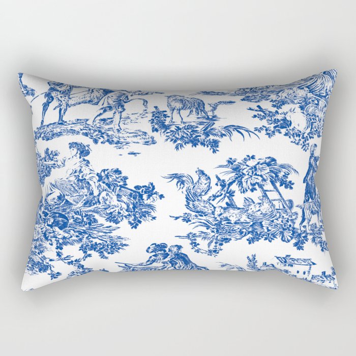 Royal Blue Toile de Jouy Rectangular Pillow Gallery Image 2