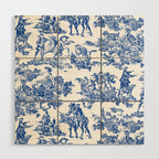 Royal Blue Toile de Jouy Wood Wall Art Gallery Image 1